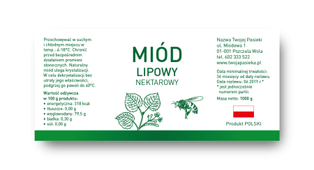 Etykieta na miód lipowy.