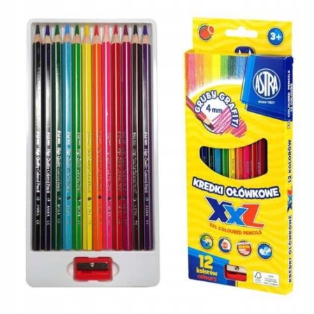 Kredki 12 ołówkowe Astra heksagonalne XXL grafit 4mm