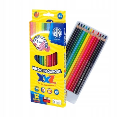 Kredki 12 ołówkowe Astra heksagonalne XXL grafit 4mm