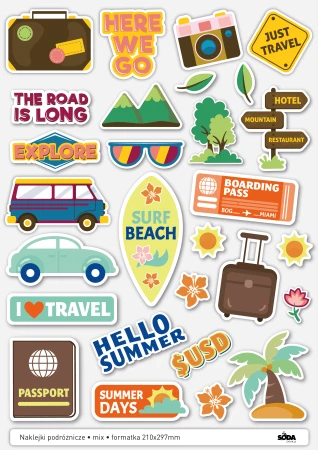 Naklejki podróżnicze - mix 28 naklejek