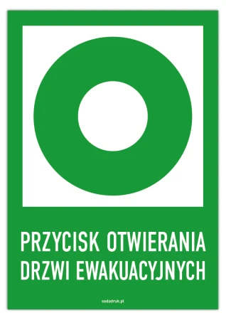 Przycisk otwierania drzwi ewakuacyjnych - tabliczka