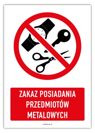 Zakaz posiadania przedmiotów metalowych - tabliczka