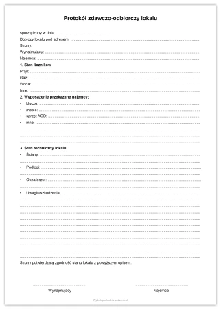 Protokół zdawczo odbiorczy lokalu – gotowy druk A4