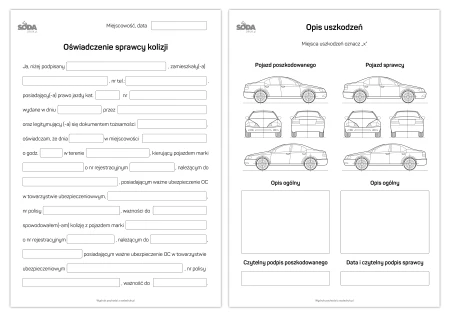 Oświadczenie sprawcy kolizji – darmowy szablon PDF do pobrania + opcja zakupu wydruku