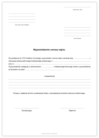 Wypowiedzenie umowy najmu – darmowy szablon PDF do pobrania + opcja zakupu wydruku