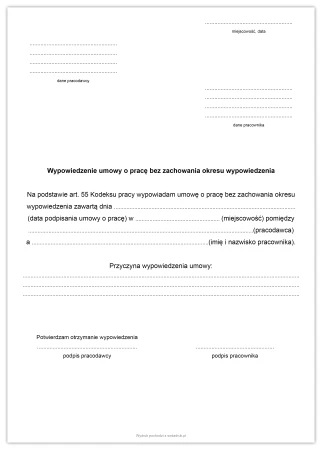 Wypowiedzenie umowy o pracę bez zachowania okresu wypowiedzenia