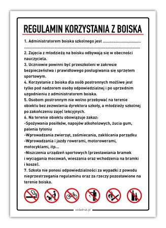 Regulamin korzystania z boiska - tabliczka