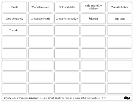 Etykiety naklejki na przyprawy XXL, 50x20mm, 400szt.