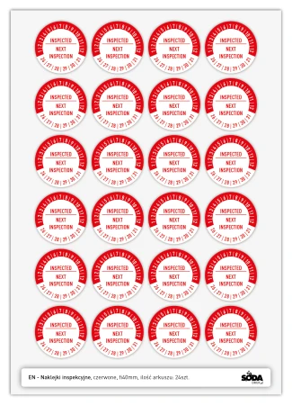 Naklejka inspekcyjna, kontrolka, fi40mm czerwone EN