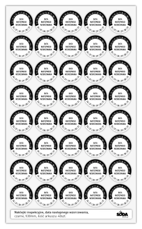 Naklejka inspekcyjna, data następnego wzorcowania fi30mm