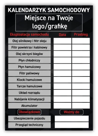 Kalendarzyk samochodowy - ulotka A6