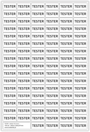 TESTER, naklejki 30x15mm, 100 szt. na ark.