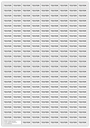 TESTER, naklejki 20x10mm, 214 szt. na ark.