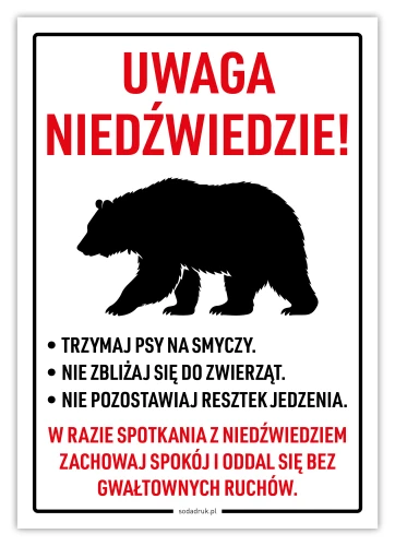 Przejdź do produktu Uwaga niedźwiedzie! – tabliczka ostrzegawcza