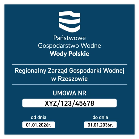 Państwowe Gospodarstwo Wodne - tabliczka z numerem umowy