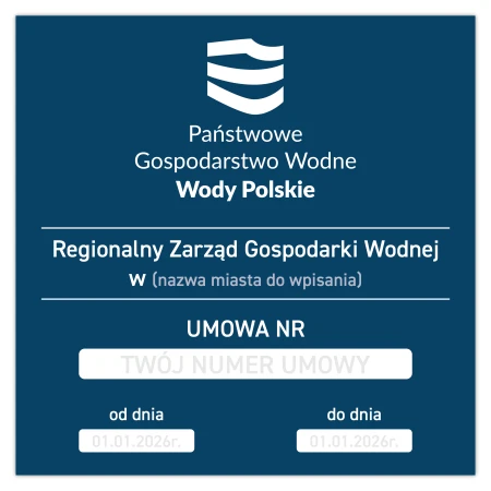 Państwowe Gospodarstwo Wodne - tabliczka z numerem umowy