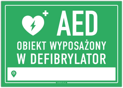 Przejdź do produktu Tabliczka defibrylator AED z miejscem do wpisania lokalizacji – zielona