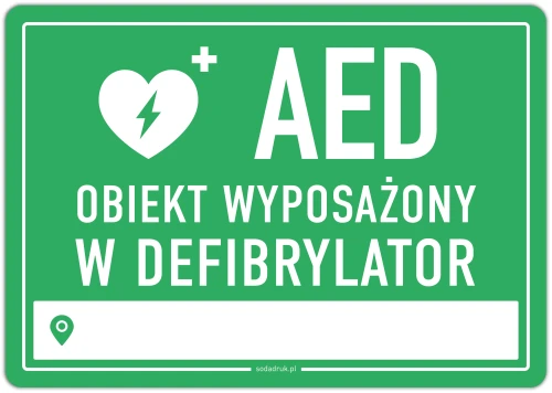 Przejdź do produktu Naklejka defibrylator AED z miejscem do wpisania lokalizacji – zielona