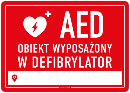 Przejdź do produktu Naklejka defibrylator AED z miejscem do wpisania lokalizacji – czerwona
