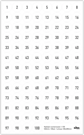 Naklejki fi20mm numerowane na arkuszu 1-100