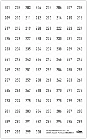 Naklejki fi20mm numerowane na arkuszu 201-300