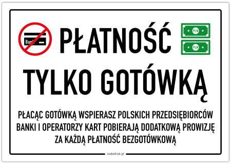 Płatność tylko gotówką – tabliczka