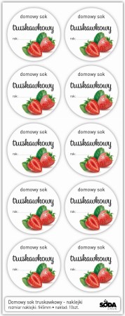 Sok truskawkowy - naklejki fi 45mm, 10 szt.