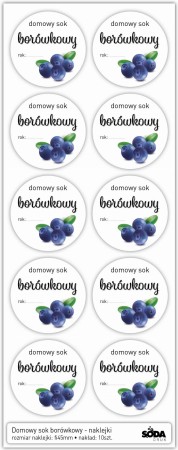 Sok borówkowy - naklejki fi 45mm, 10 szt.