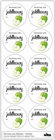 Sok jabłkowy - naklejki fi 45mm, 10 szt.