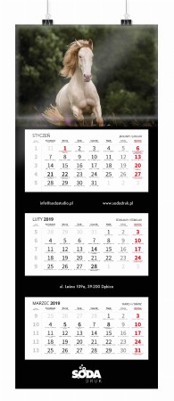 Kalendarze trójdzielne wypukła główka - konie • nakład: 50szt. v2