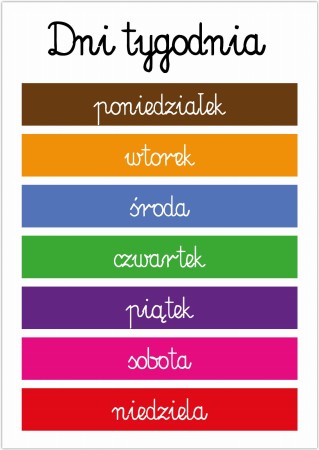 Plakat A3 montessori - dni tygodnia
