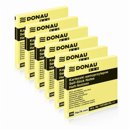 Bloczek samoprzylepny DONAU 76x76 mm, 100 kartek, żółty - 6 szt