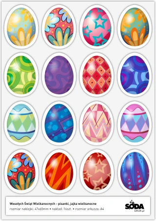 Pisanki, jajka wielkanocne - naklejki małe