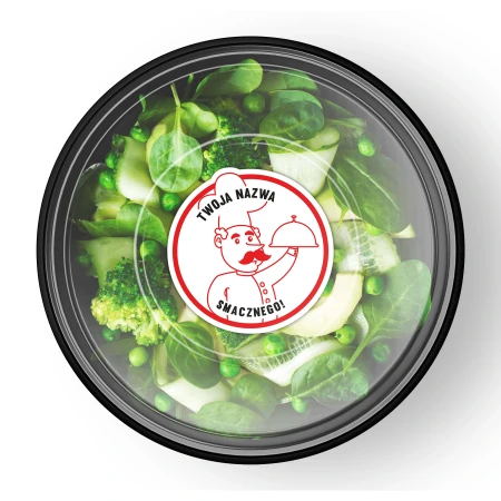 Naklejki cateringowe z Twoją Nazwą 50x50mm v3 pudełko