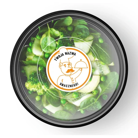 Naklejki cateringowe z Twoją Nazwą 50x50mm v1 pudełko