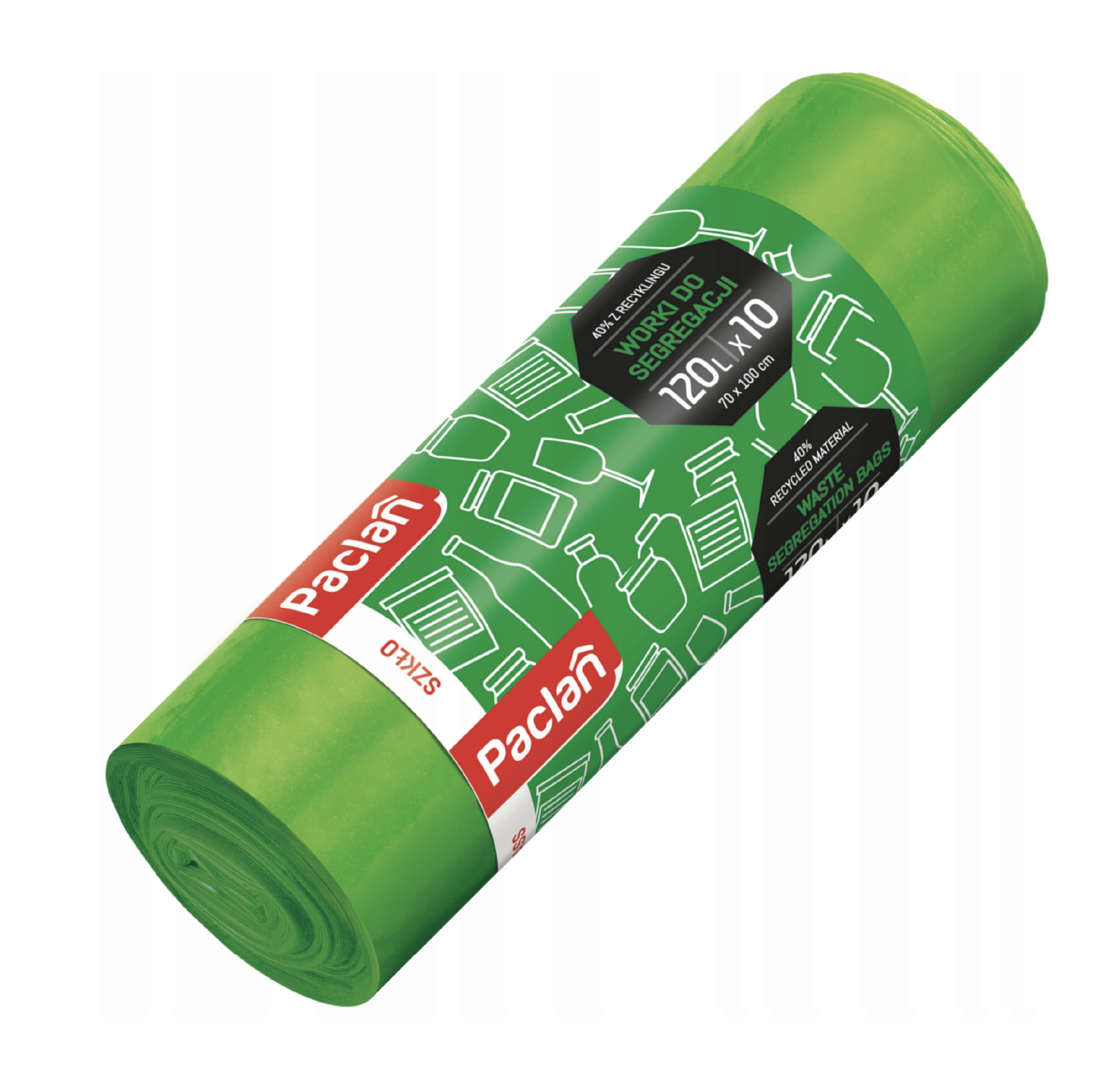 Worki na śmieci - PACLAN 120L - 10 szt - zielone