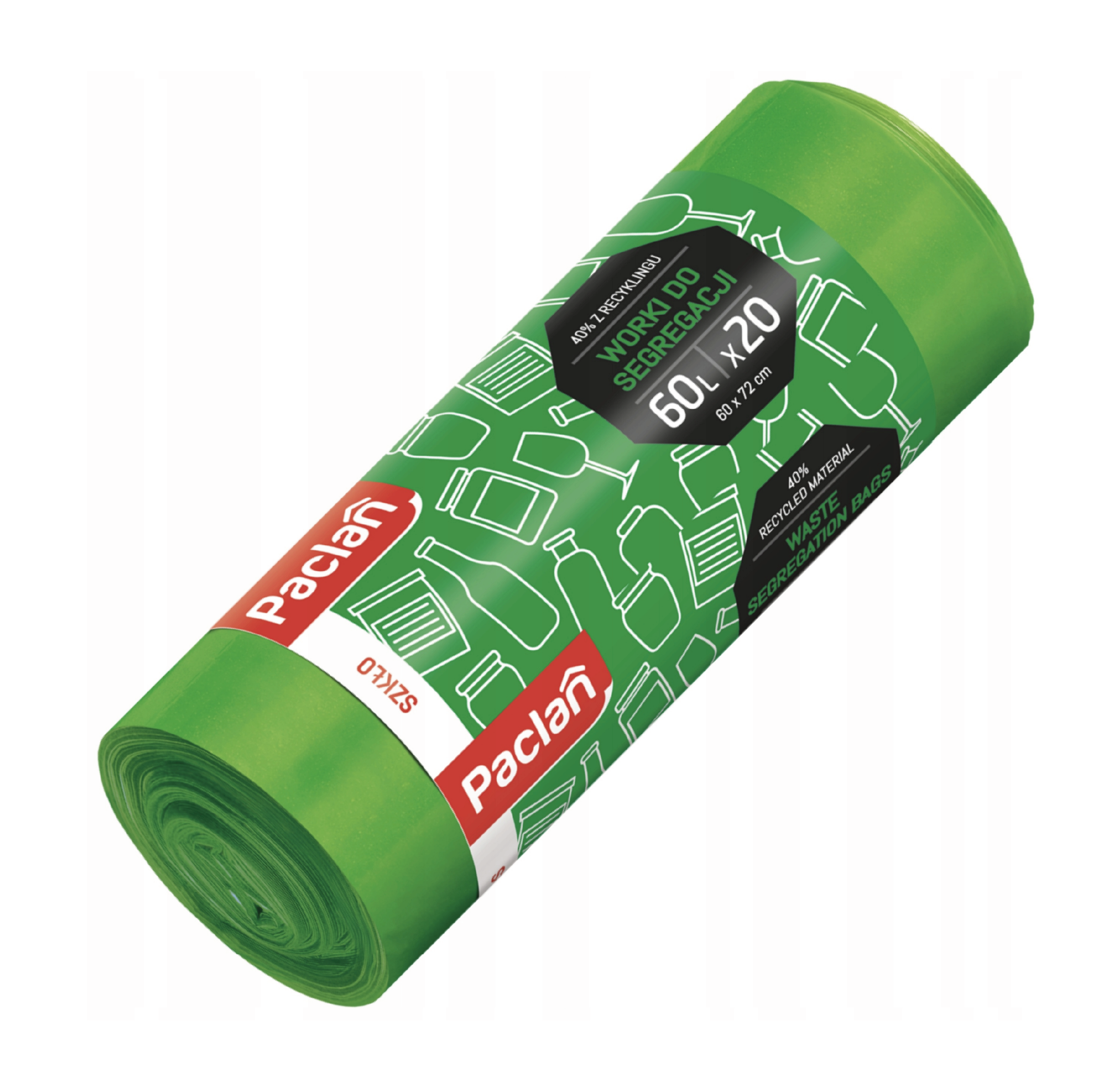 Worki na śmieci - PACLAN 60L - 20 szt - zielone