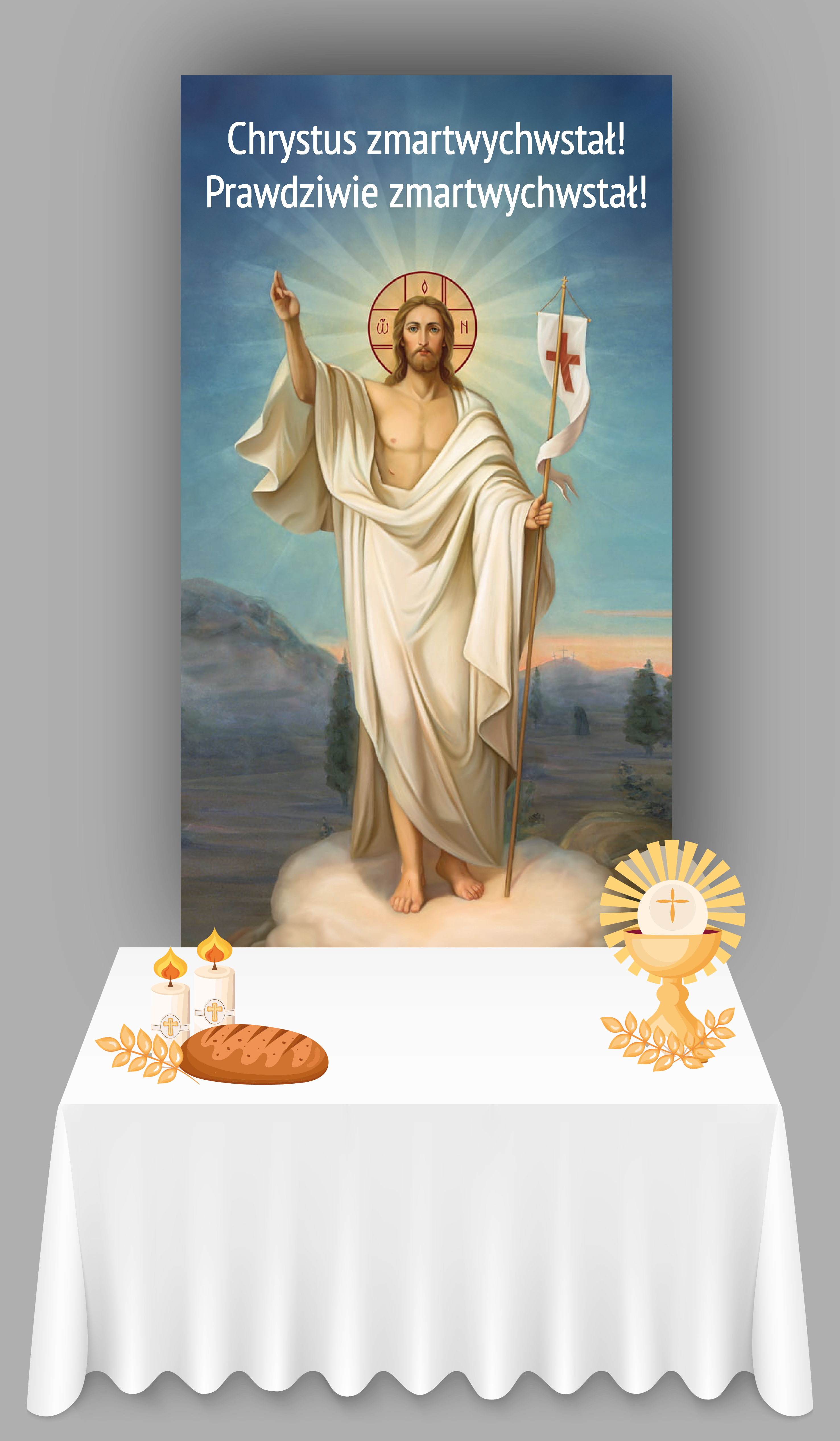 Chrystus zmartwychwstał! Prawdziwie zmartwychwstał! – baner 180x100cm