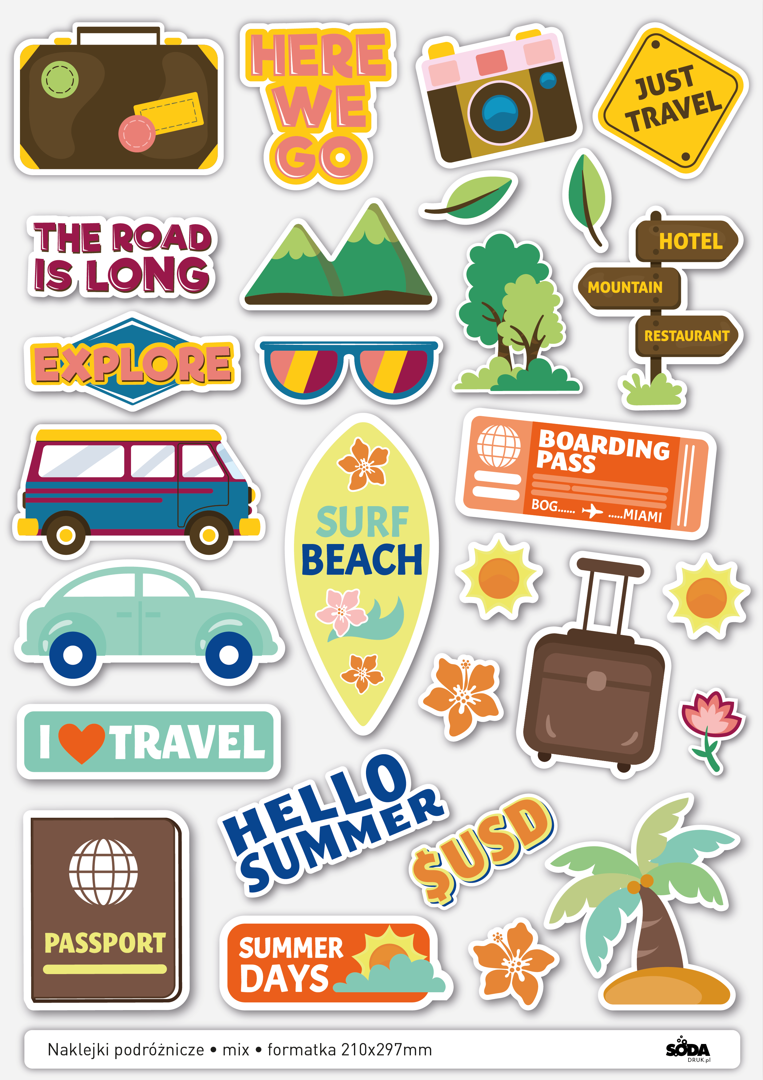 Nakleju podróżnicze - mix 28 naklejek