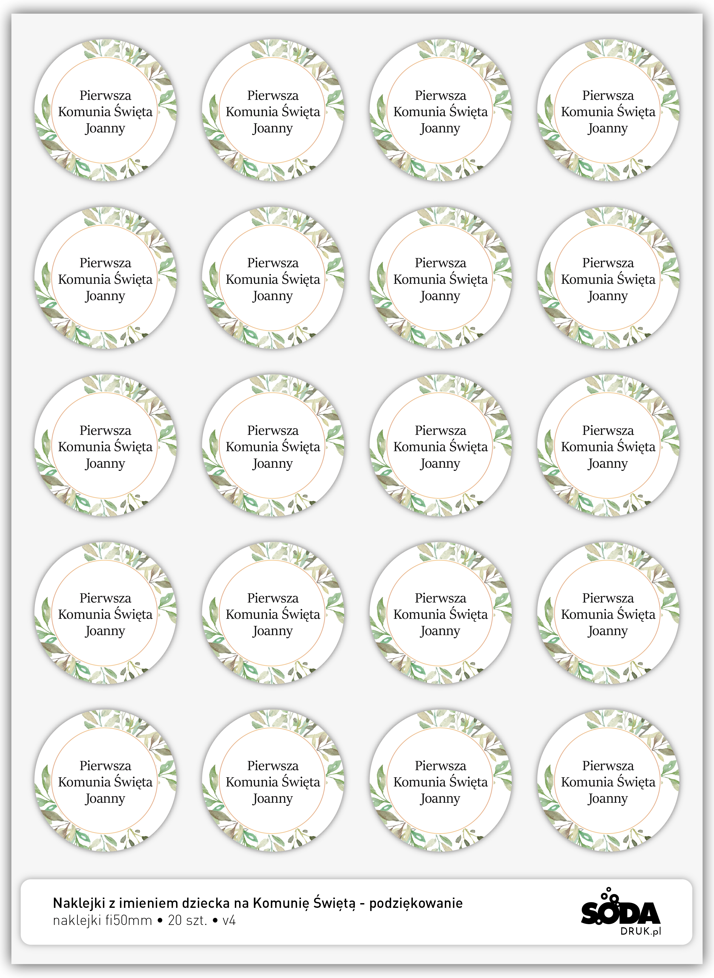 Naklejki z imieniem dziecka na Komunię Świętą - podziękowanie v4