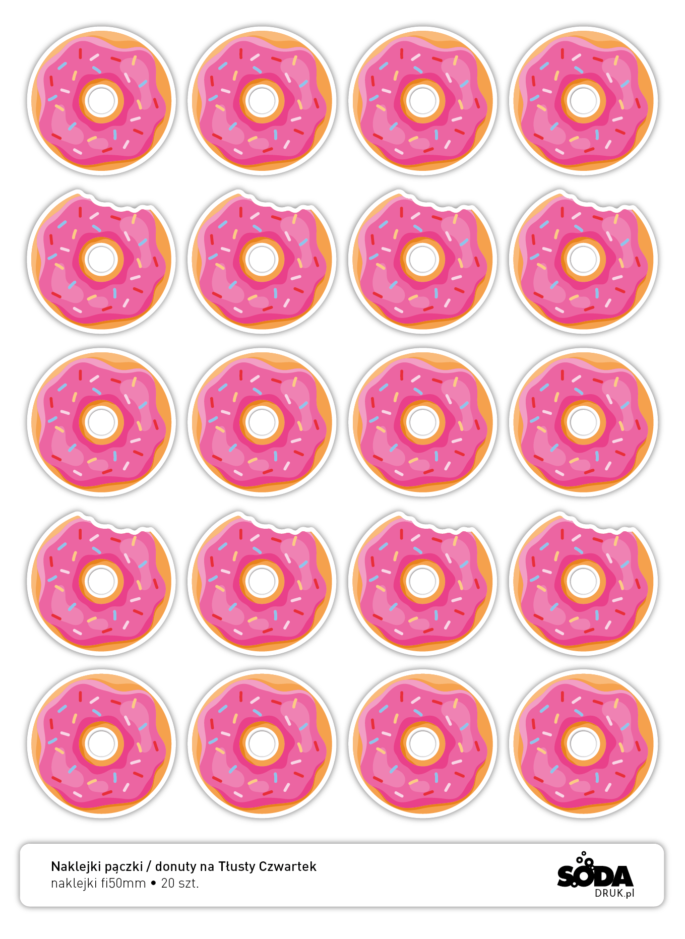 Naklejki pączki na Tłusty Czwartek – formatka