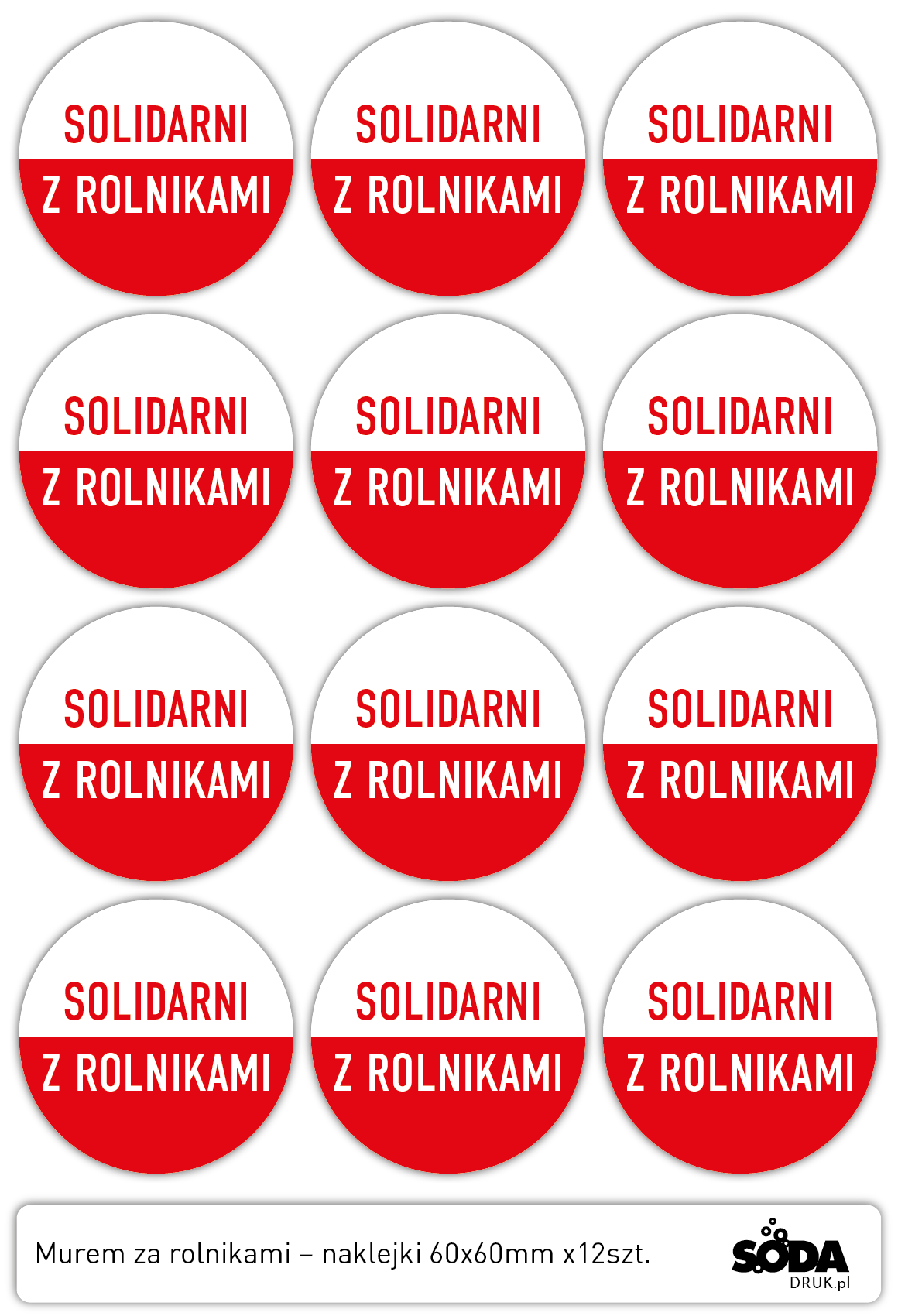 Solidarni z Rolnikami– naklejki 60x60mm x12szt.