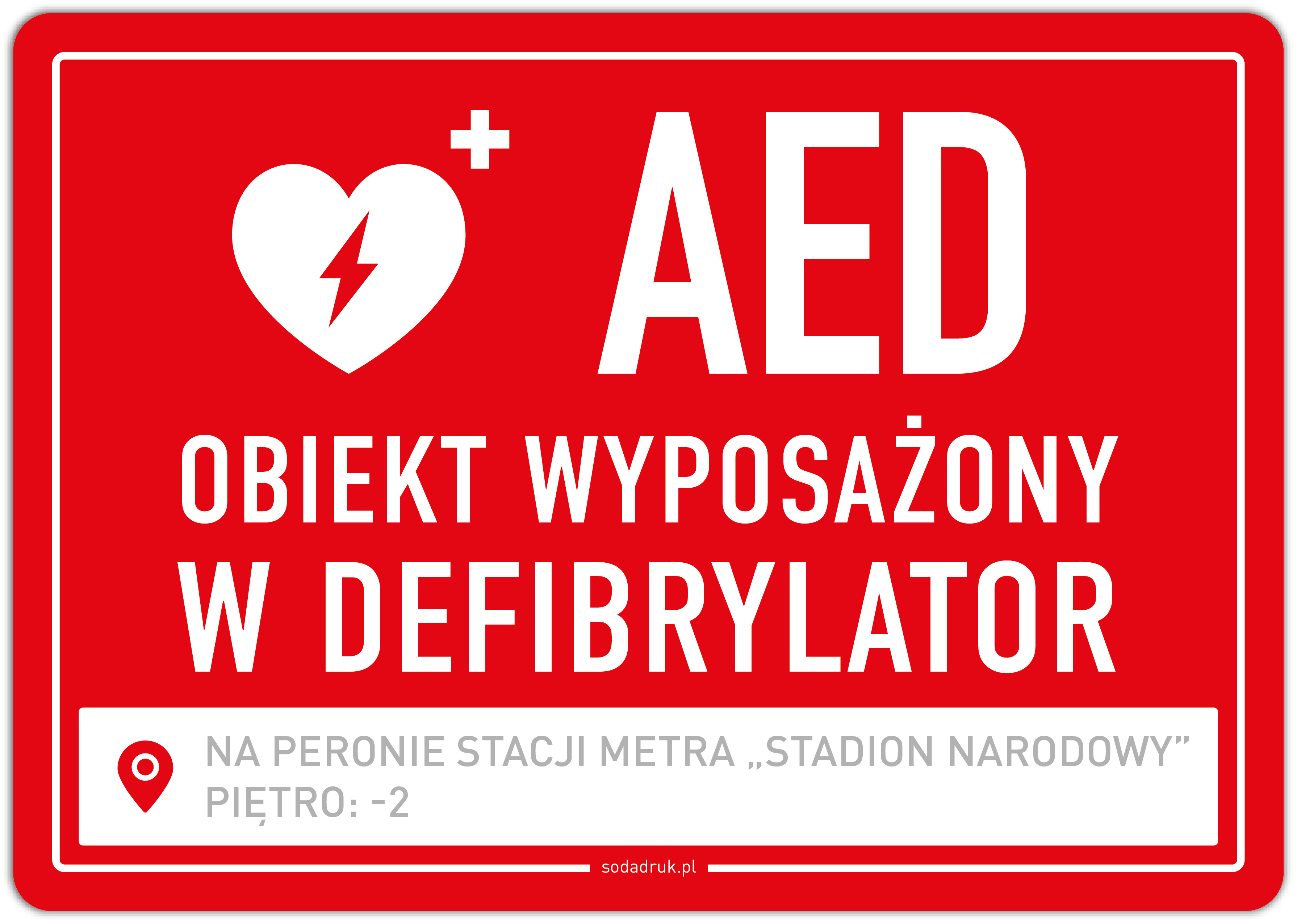 Naklejka defibrylator AED z miejscem do wpisania lokalizacji – czerwona Naklejka defibrylator AED z miejscem do wpisania lokalizacji – czerwona