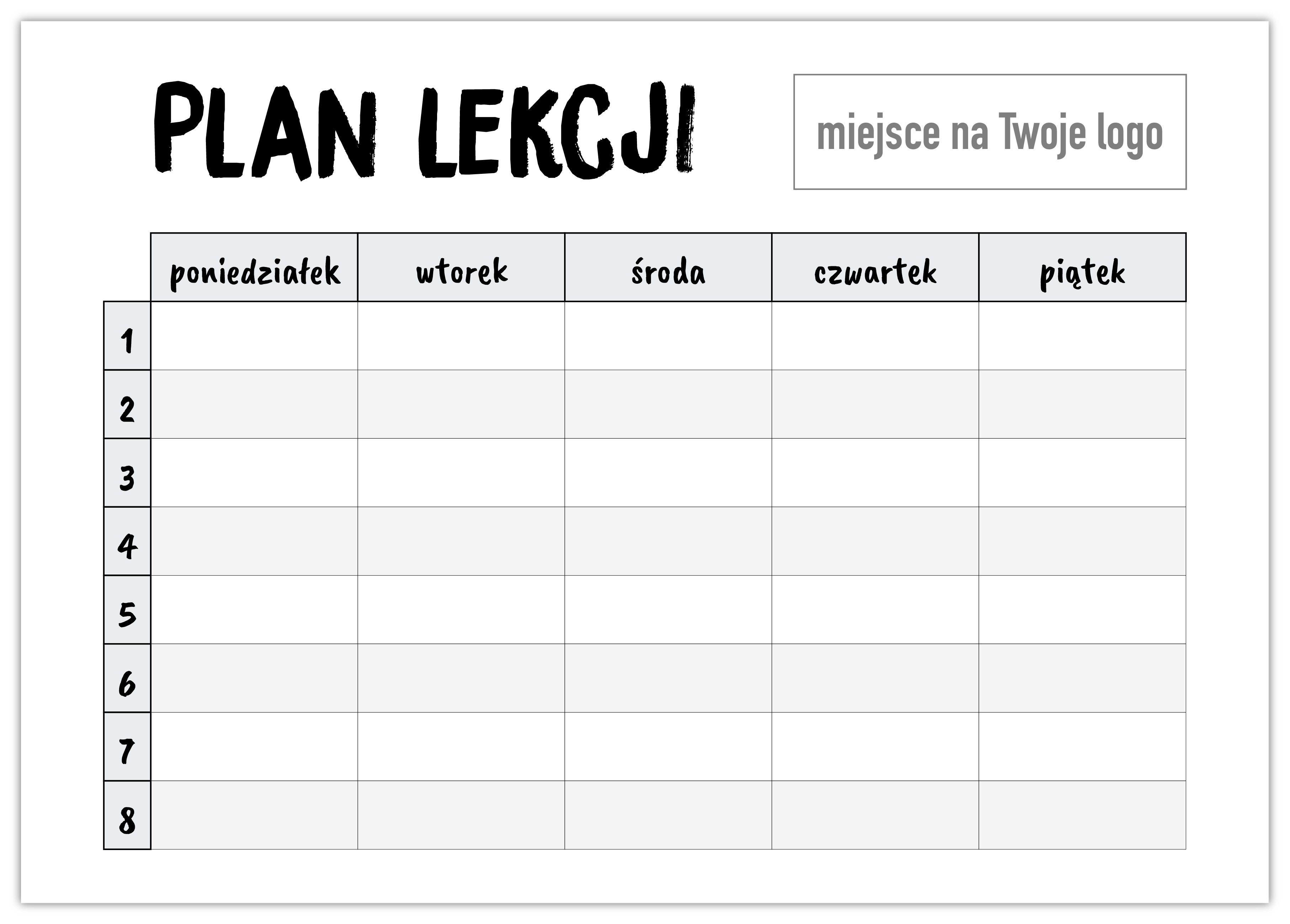 Plan lekcji A4 z Twoim logo