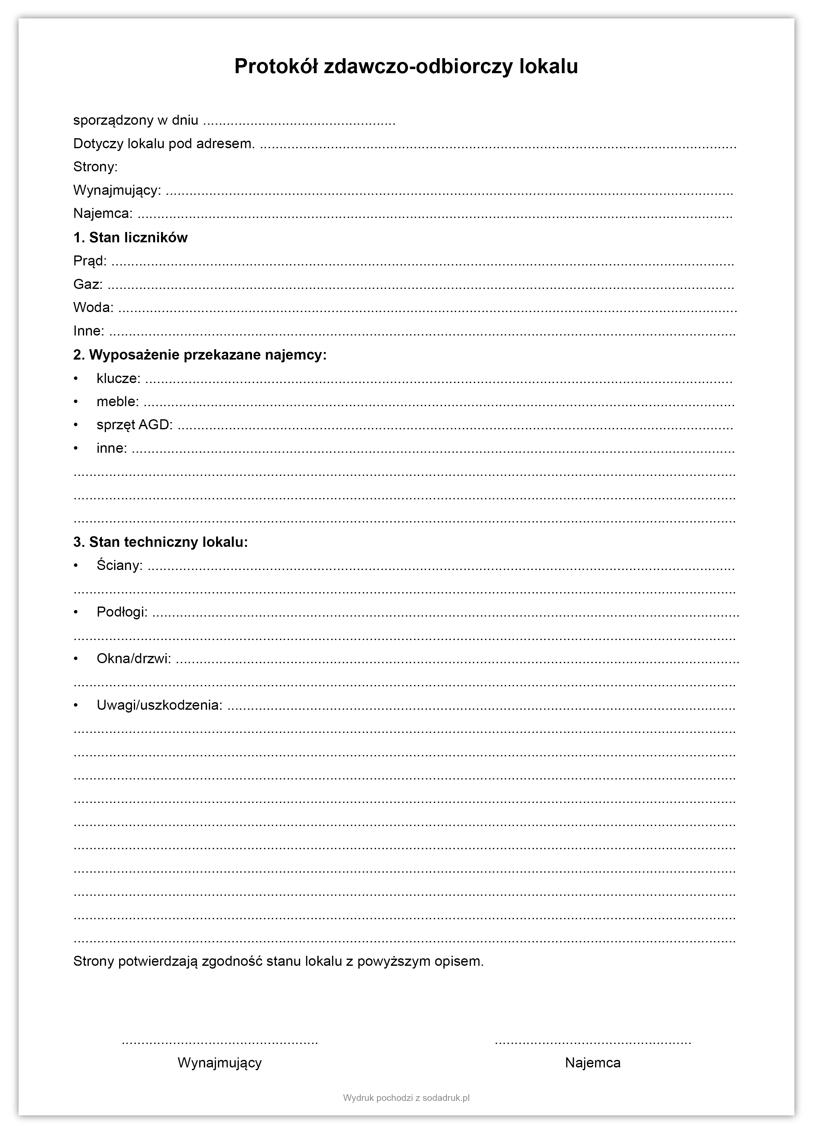 Protokół zdawczo odbiorczy lokalu – gotowy druk A4