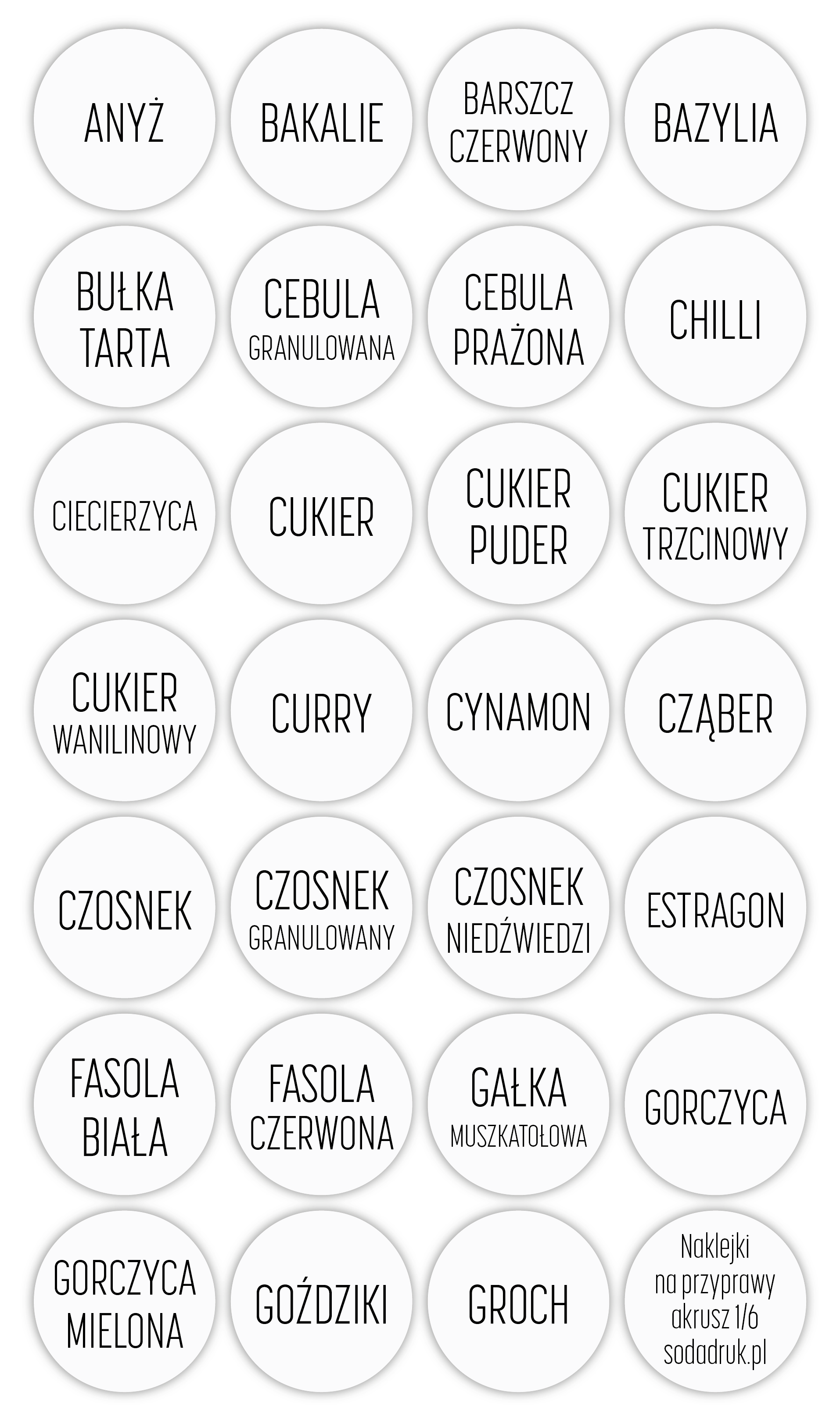 Etykiety samoprzylepne na przyprawy – zestaw przezroczysty