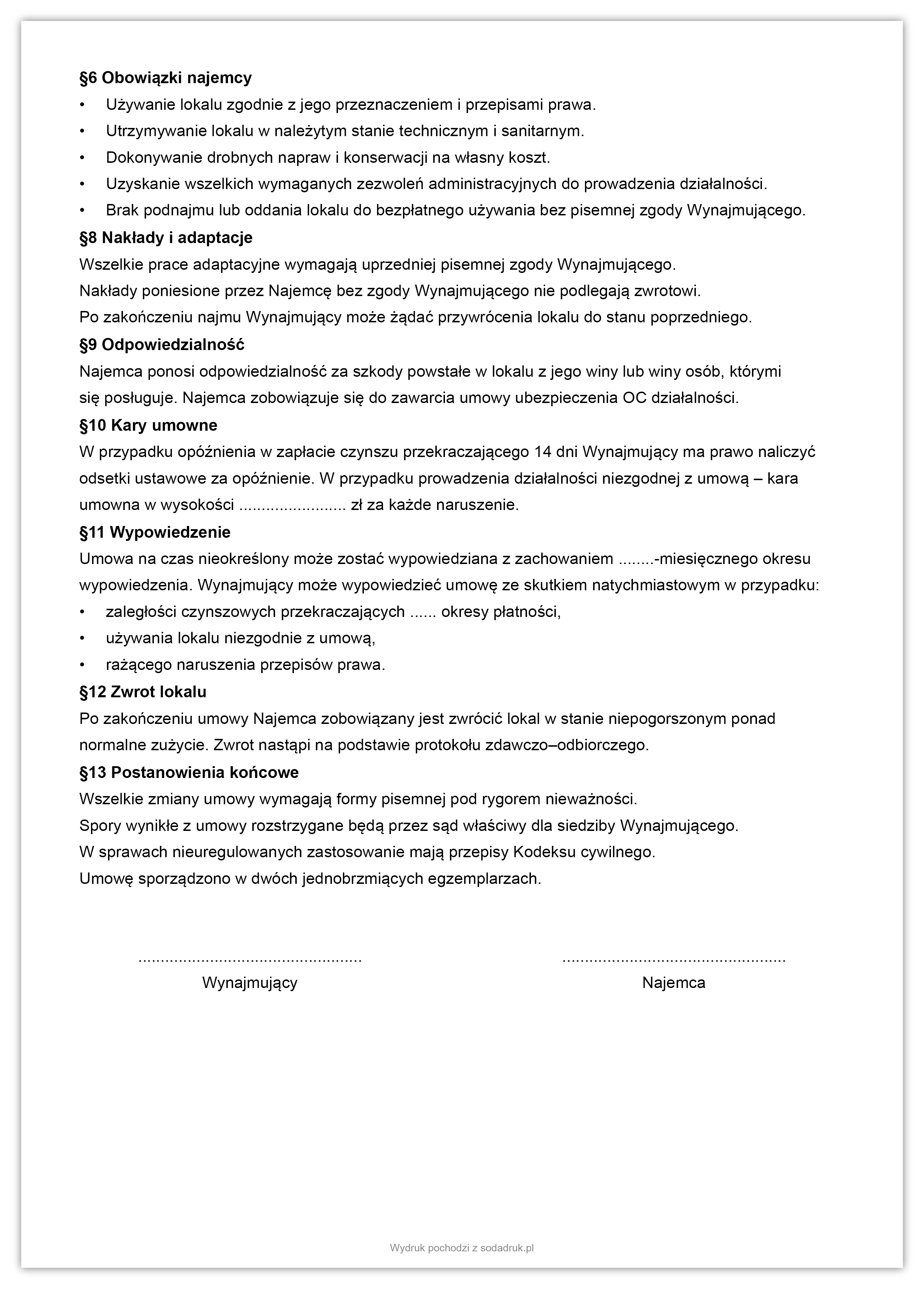 Umowa najmu lokalu usługowego – darmowy szablon PDF do pobrania + opcja zakupu wydruku