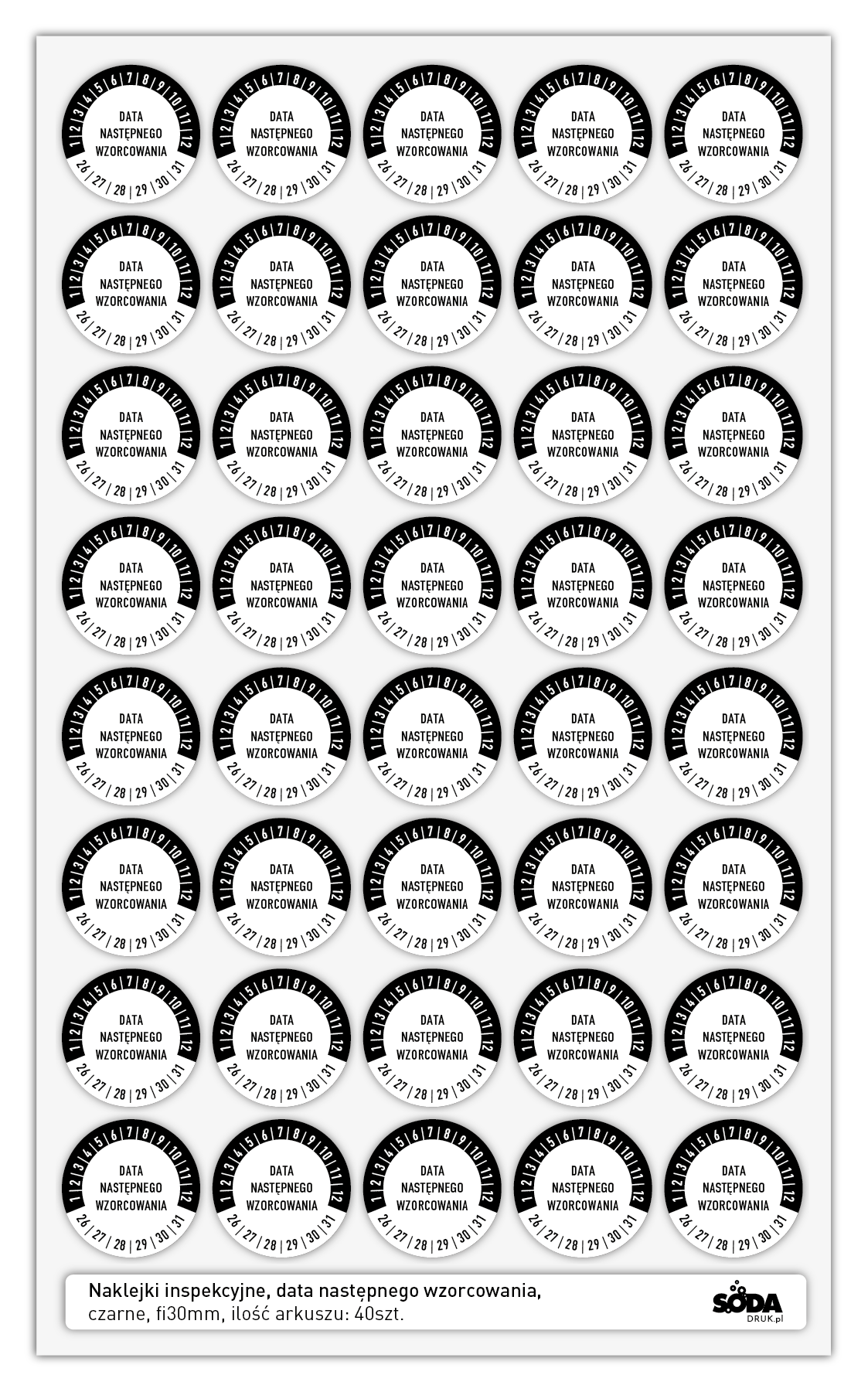 Naklejka inspekcyjna, data następnego wzorcowania fi30mm