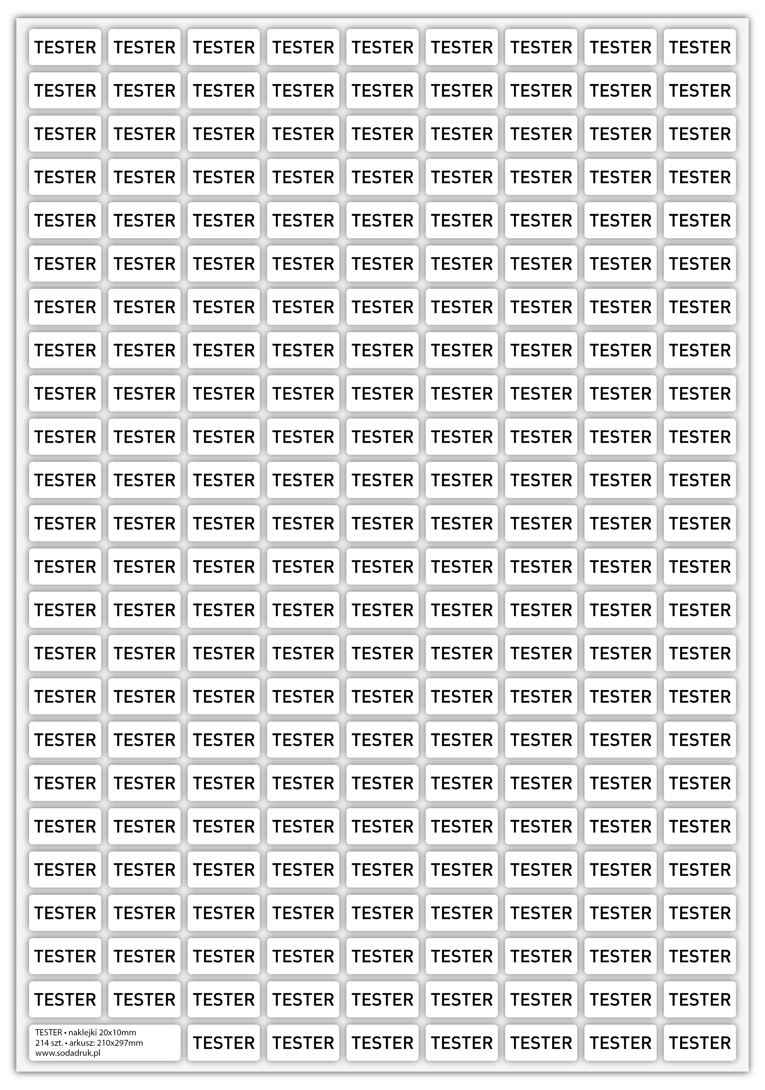 TESTER, naklejki 20x10mm, 214 szt. na ark.