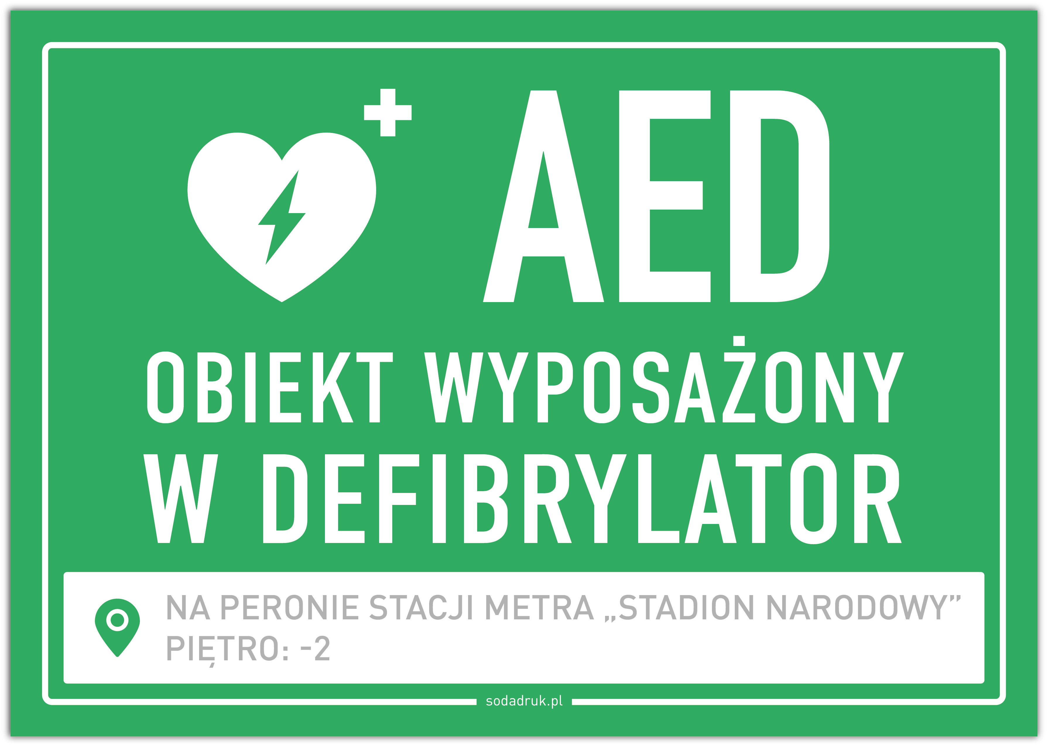 Tabliczka defibrylator AED z miejscem do wpisania lokalizacji – zielona